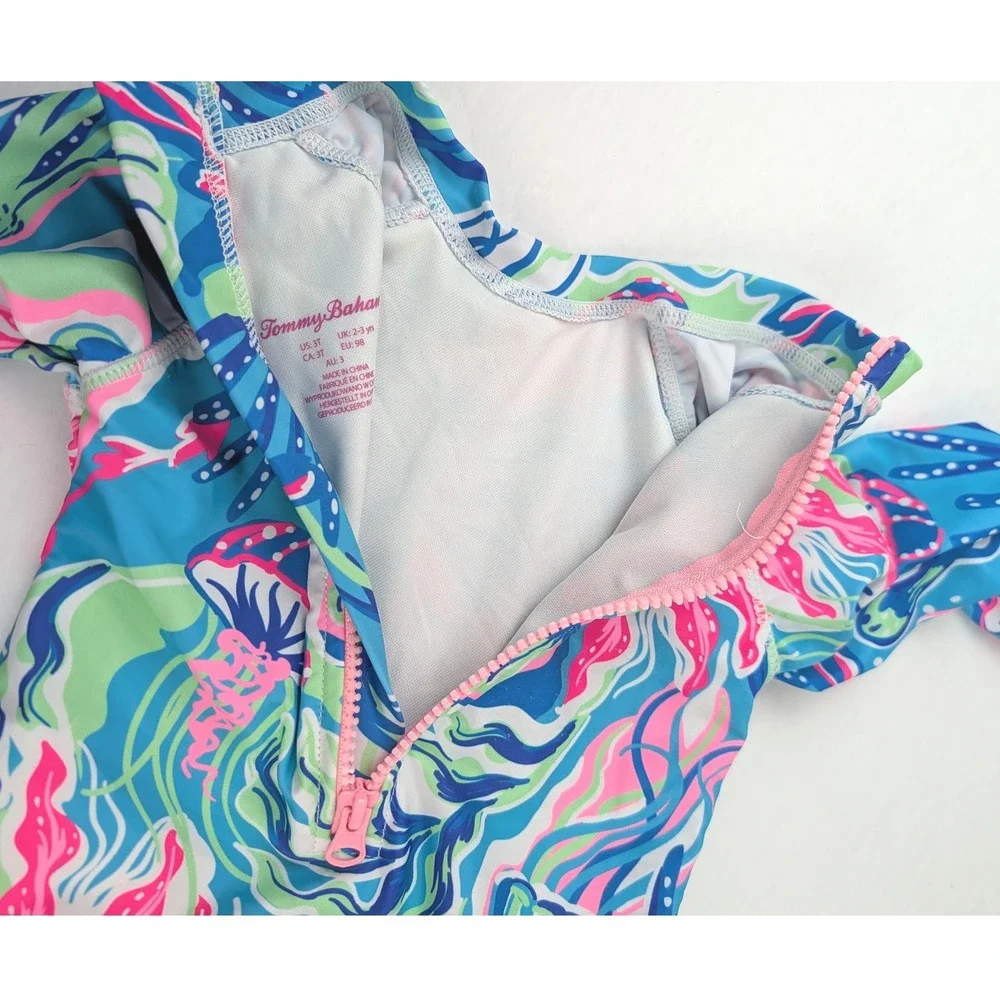 Tommy‎ Bahama Kids 3T Rash Guard One Piece Swimsuit Blue Pink Jellyfish Print
